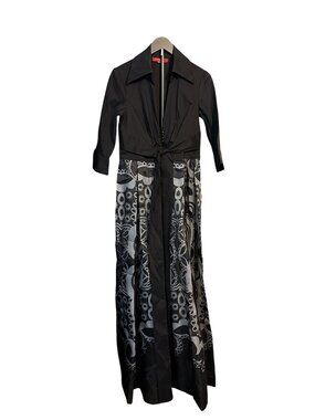 Donna Ricco Collection Black & White Taffeta Full Length Dress - Size 10